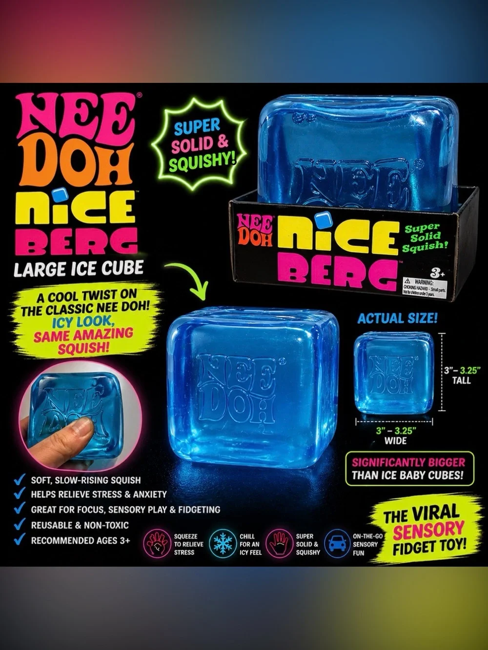 Nee Doh Authentic Nice Berg Kids Squish Toy - Teal Big One!